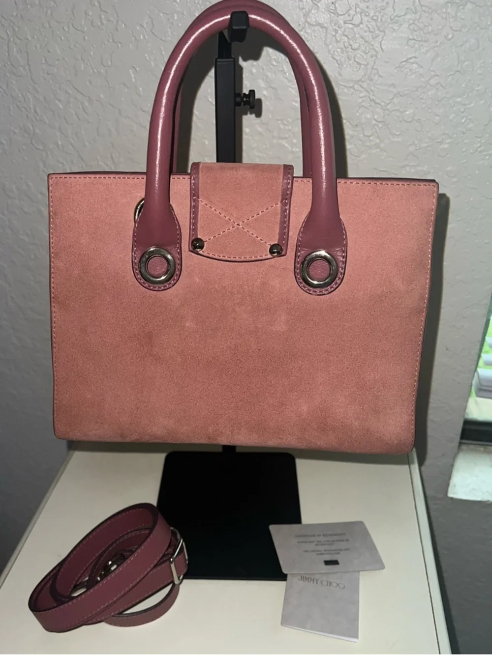 Jimmy Choo Women’s Suede Handbag with Crossbody in Dusty Pink - Picture 2 of 10